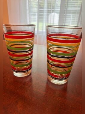 Fiestaware Coordinates Drinking Glasses Mambo Libbey Stripes Fiesta. SET OF TWO